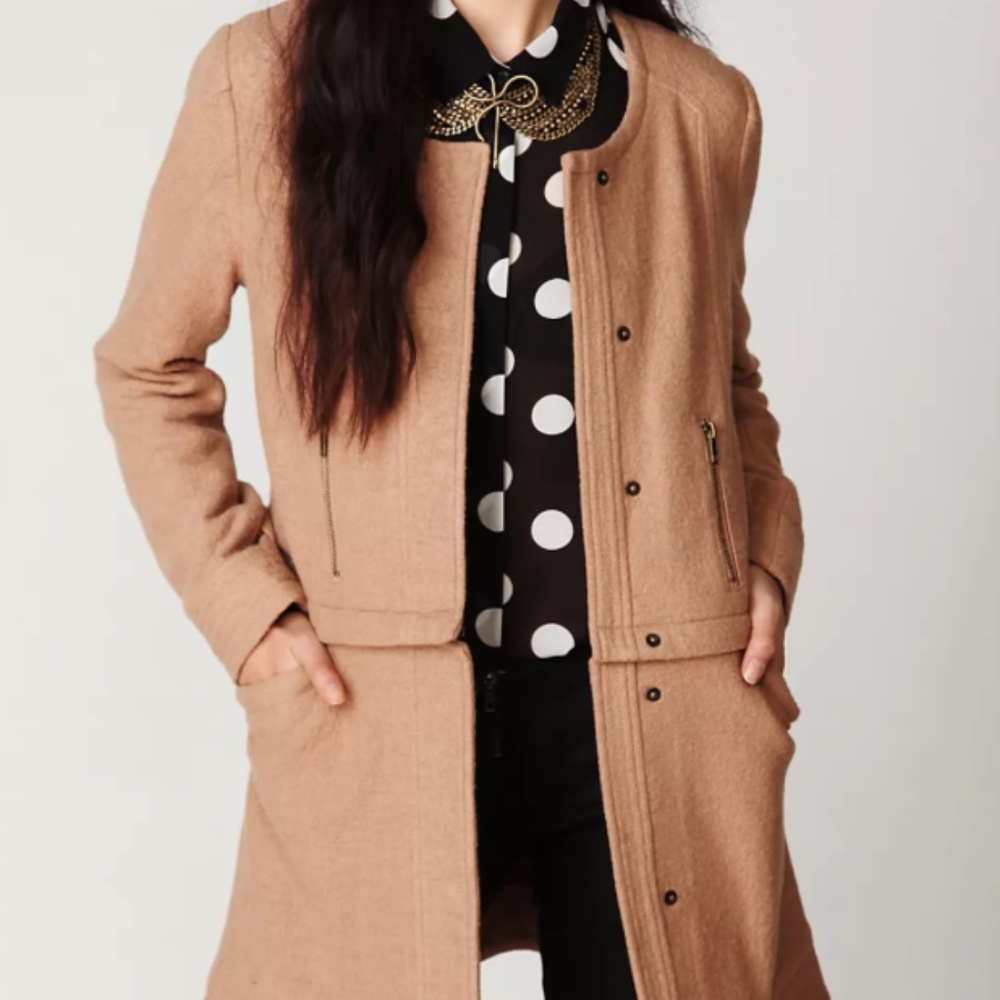 FREE PEOPLE BOHO CAMEL CONVERTIBLE (Zip-Away) WOOL COAT SIZE 6